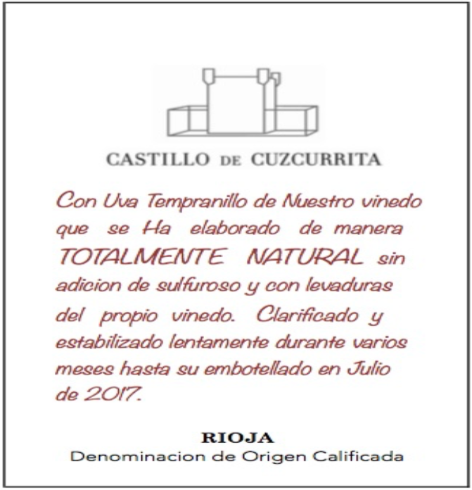 Castillo cuzcurrita Totalmente natural red 2017