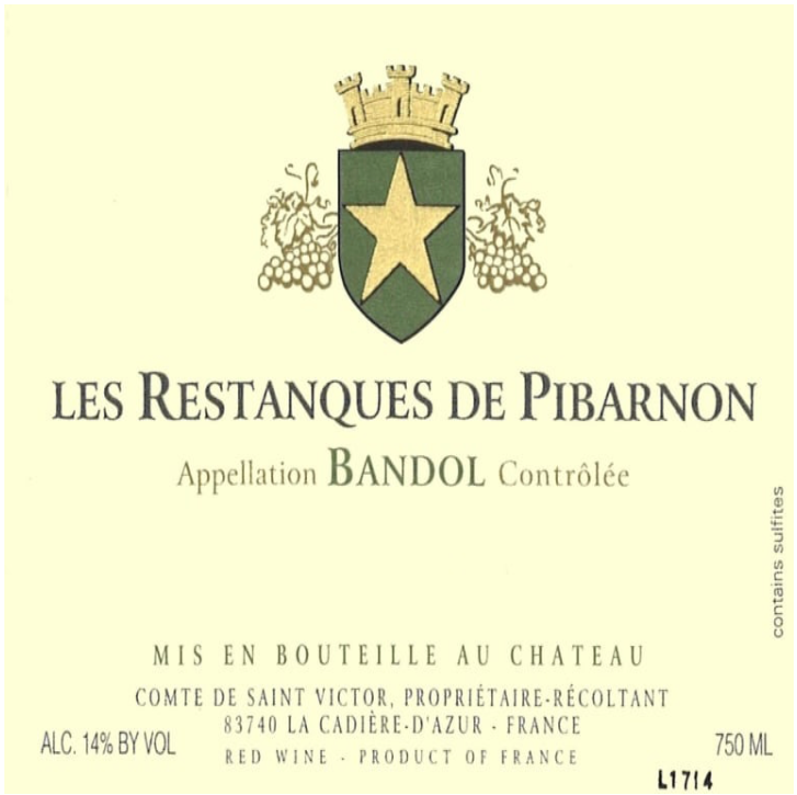 Ch. pibarnon Restanques bandol red 2020