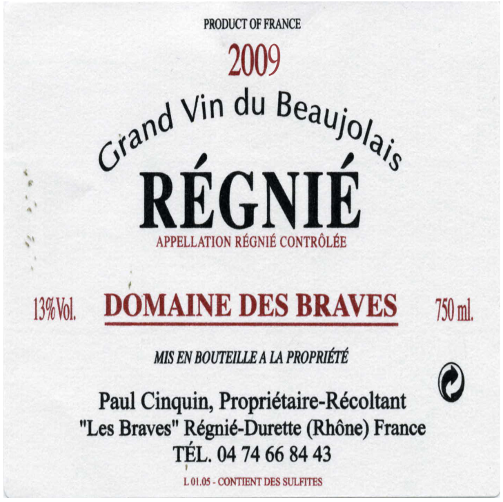 Dom. des braves Regnie beaujolais 2021
