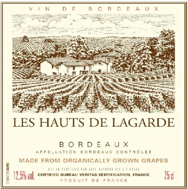 Hauts lagarde Bordeaux red organic 2022